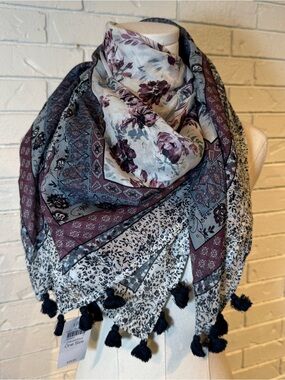 J. Jill Floral Tassel Scarf Silk Blend NWT